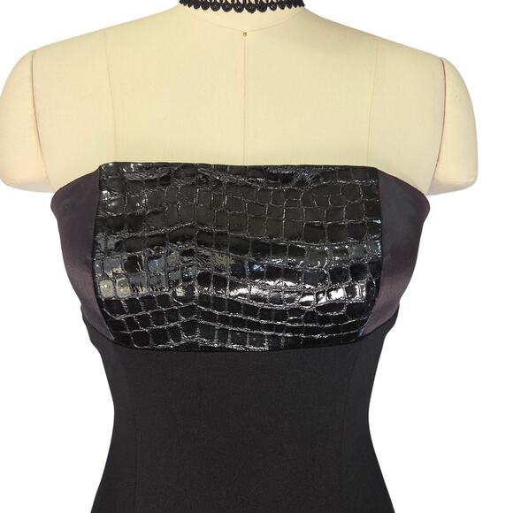 Cache Vintage 90s Black Leather Maxi Dress Size XS P Strapless Reptile Gothic - Picture 4 of 11